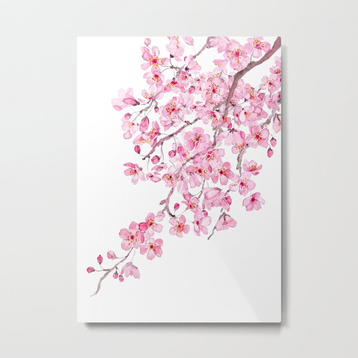 pink cherry blossom watercolor 2020 Metal Print