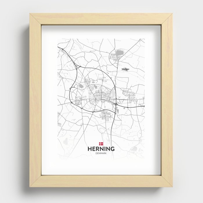 Herning, Denmark - Light City Map Recessed Framed Print