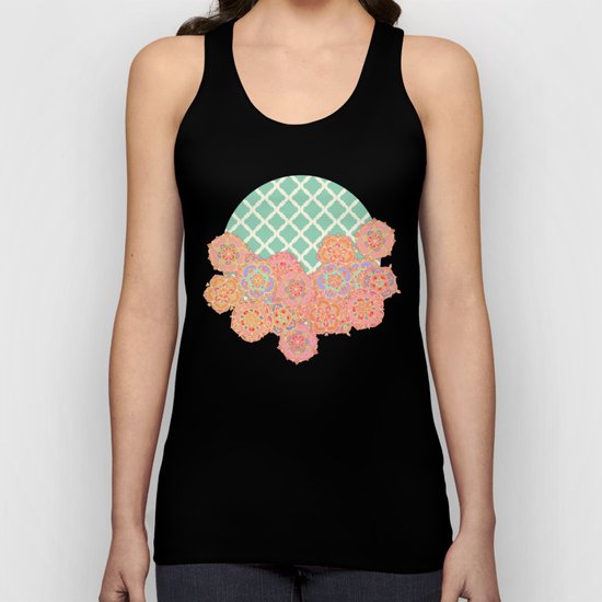 Floral Doodle on Mint Moroccan Lattice Unisex Tank Top