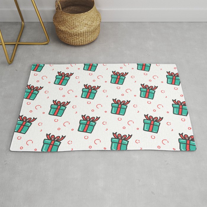 Christmas Pattern Drawing Gifts Bow Retro Rug by ELISABETH