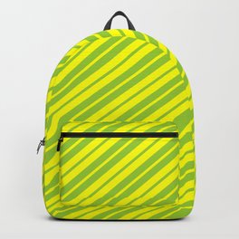 [ Thumbnail: Green and Yellow Colored Stripes/Lines Pattern Backpack ]