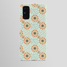 Pastel  Tea Green Orange Floral Pattern in Retro Polka Dot Background Android Case