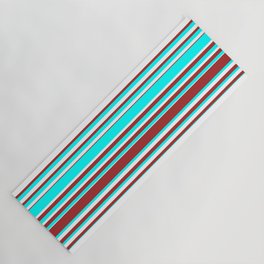 [ Thumbnail: Cyan, White, and Brown Colored Lines/Stripes Pattern Yoga Mat ]