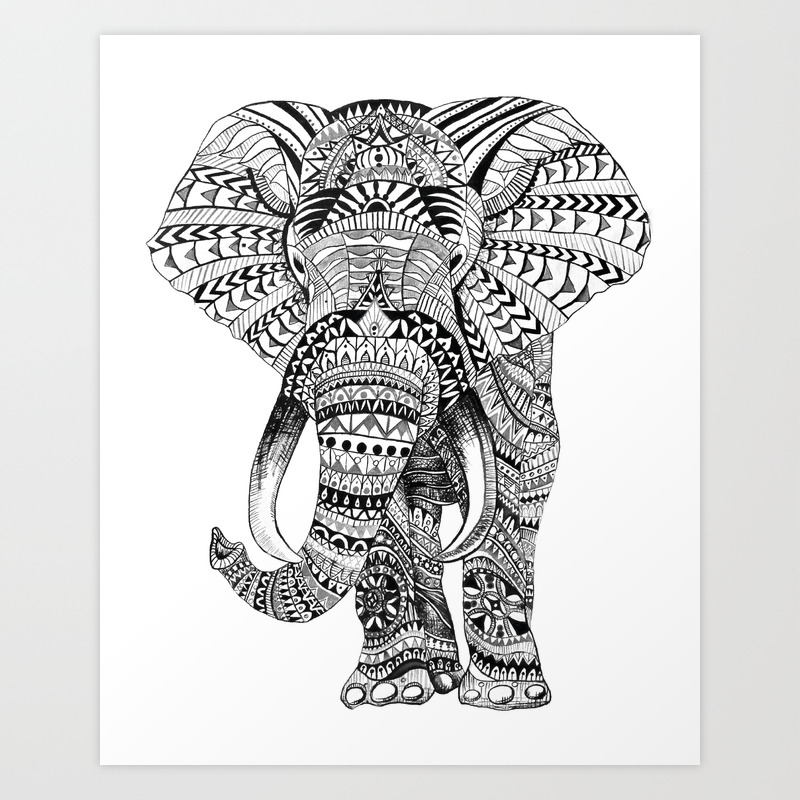 Mandala Zentangle Elephant Design Painting by Ashley Lane Art Print by Art  by Ashley Lane | Society6