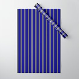 [ Thumbnail: Dim Grey & Dark Blue Colored Pattern of Stripes Wrapping Paper ]