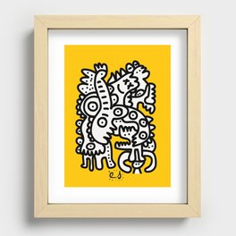 Black and White Cool Monsters Graffiti on Yellow Background Recessed Framed Print