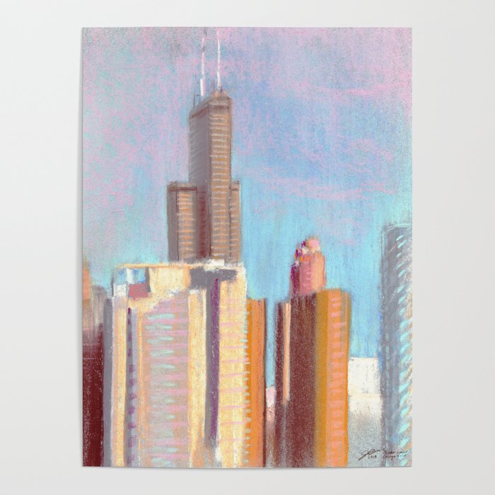 October Sunset: Chicago Skyline Poster