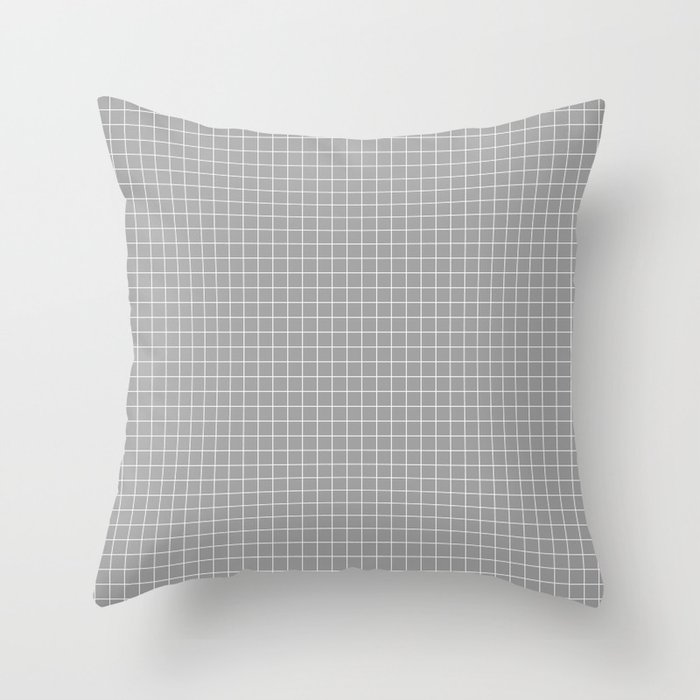 Grey Grid White Line Throw Pillow