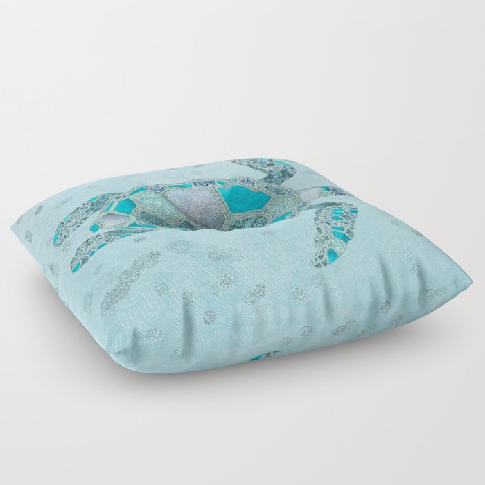 Glamour Aqua Turquoise Turtle Underwater Scenery Floor Pillow