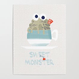 Sweet monster cupcake mint Poster
