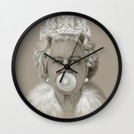 Queen Elizabeth II Blowing White Bubble Gum Wall Clock