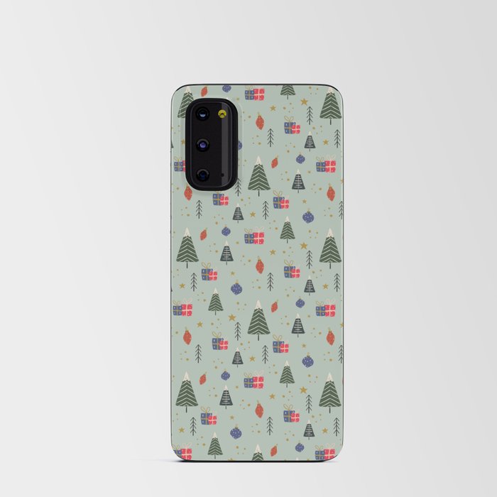 Christmas Conversational Pattern with Trees gifts baubles and stars Android Card Case
