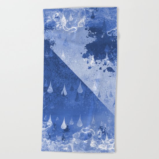 Abstract Blue Rain Drops Design Beach Towel