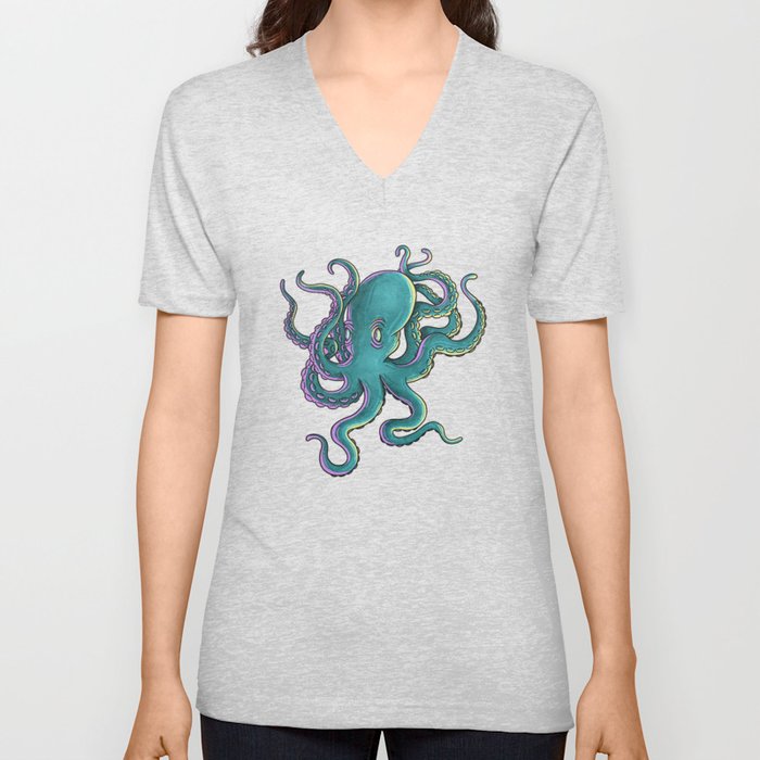 Green Octopus  V Neck T Shirt