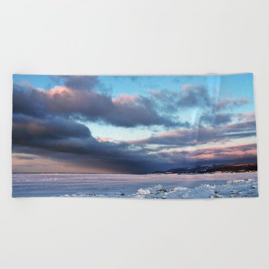 Storm Cloud Across Frozen Bay Beach Towel