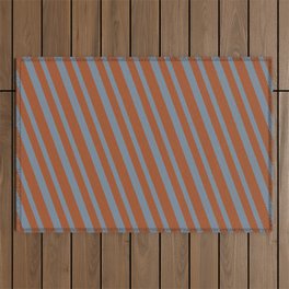 [ Thumbnail: Sienna and Light Slate Gray Colored Striped/Lined Pattern Outdoor Rug ]