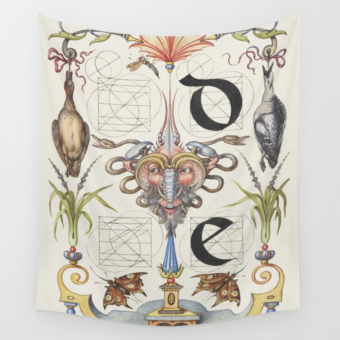 Vintage calligraphy art d and e Wall Tapestry