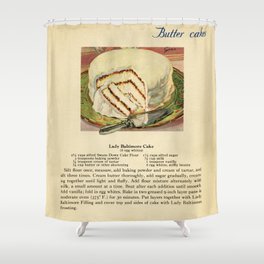 Vintage Lady Baltimore Cake Recipe and Illustration Shower Curtain