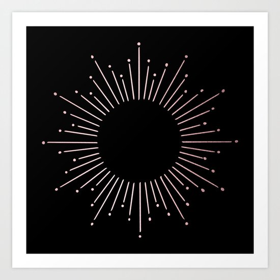 Sunburst Rose Quartz Elegance on Black Art Print