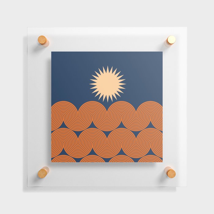 Mid Century Modern Geometric 149 Sun Rainbow abstract in Navy Orange Beige Floating Acrylic Print