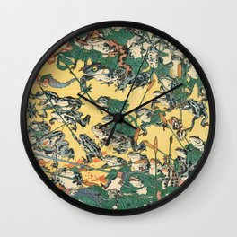 FASHIONABLE BATTLE OF FROGS - KAWANABE KYOSAI Wall Clock | Depressed, Sad, Meme, Japan, Monochrome, Cool, Arthistory, Japanese, Asian, Cartoon 