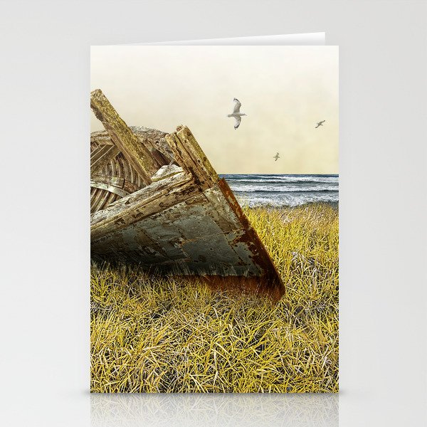 Stranded Wooden Boat on a Beach Stationery Cards