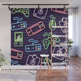 Neon Video Game Accessories Pattern Wall Mural