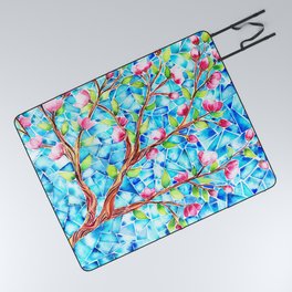 Cherry Blossoms Stained Glass Mosaic Watercolor Picnic Blanket