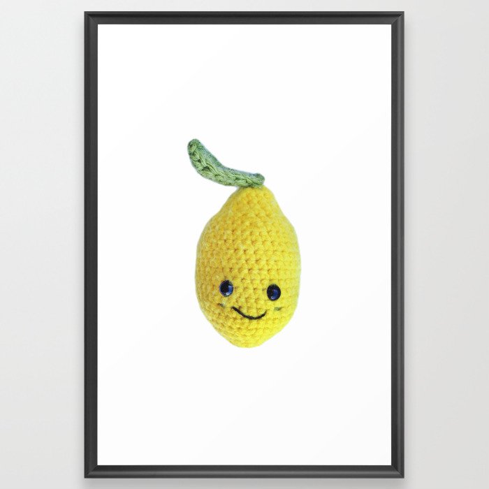 Cute Yellow Lemon Amigurumi Character Framed Art Print