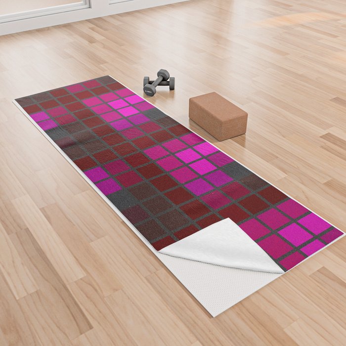 Pink Red and Green Velvet Squares Pattern Yoga Towel