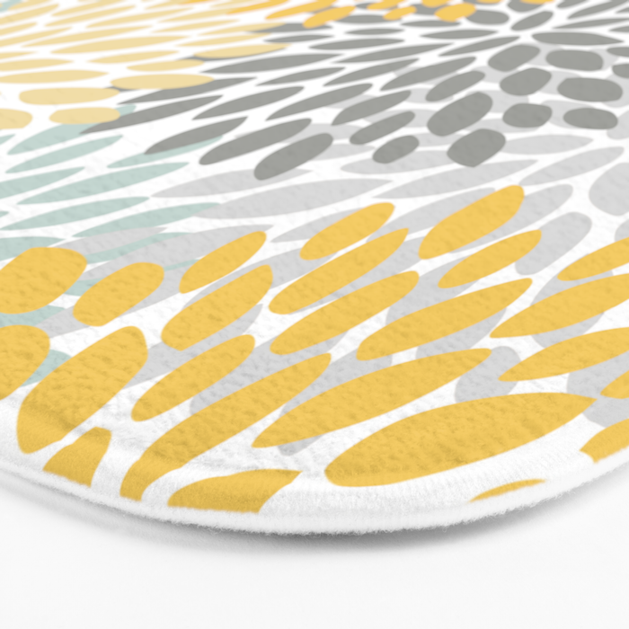 Floral Pattern Yellow Pale Aqua Blue And Gray Bath Mat