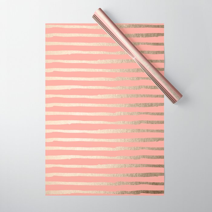 Abstract Stripes Gold Coral Pink Wrapping Paper