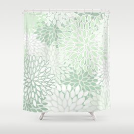 Festive, Floral Prints, Soft, Green and White, Modern Print Art Shower Curtain