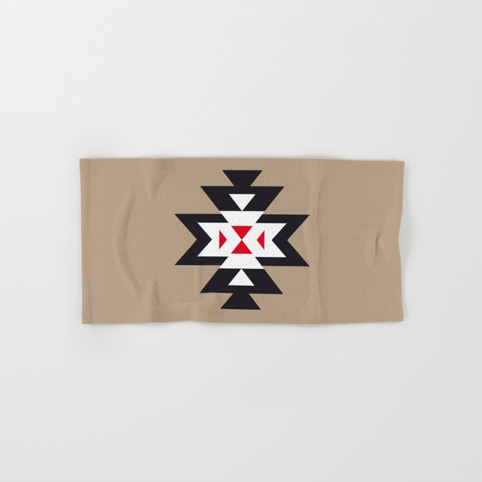 Navajo Aztec Pattern Black White Red on Light Brown Hand & Bath Towel