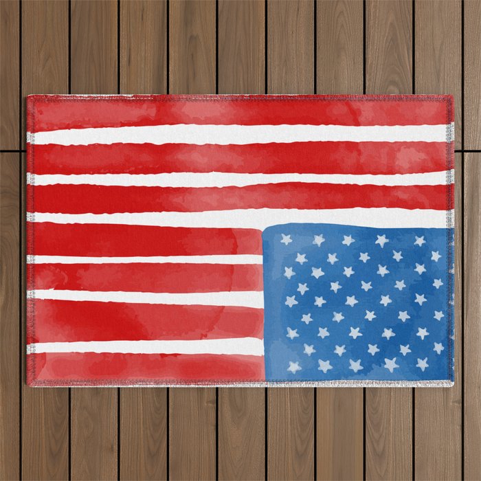 American Flag Watercolor 4th july Outdoor Rug