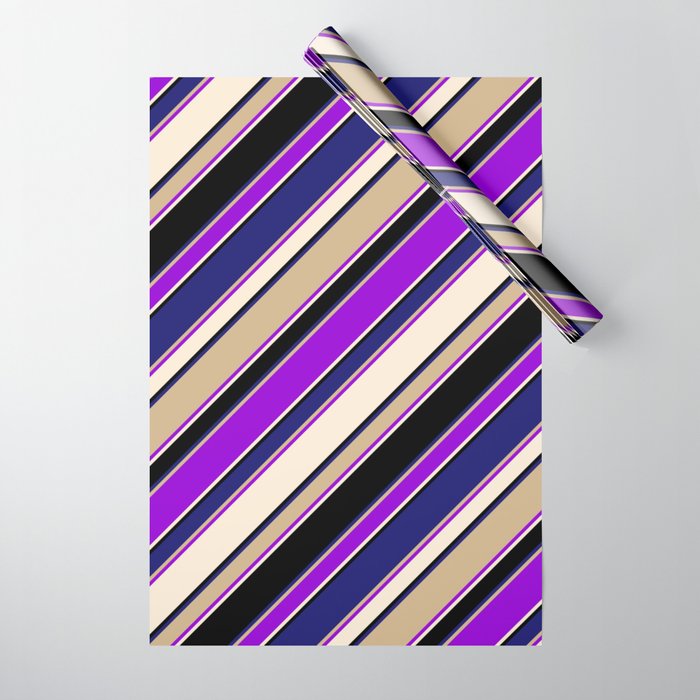 Eye-catching Tan, Dark Violet, Beige, Black, and Midnight Blue Colored Lined/Striped Pattern Wrapping Paper