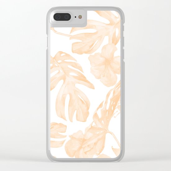 Island Vacation Hibiscus Palm Leaf Coral Apricot Orange Clear iPhone Case