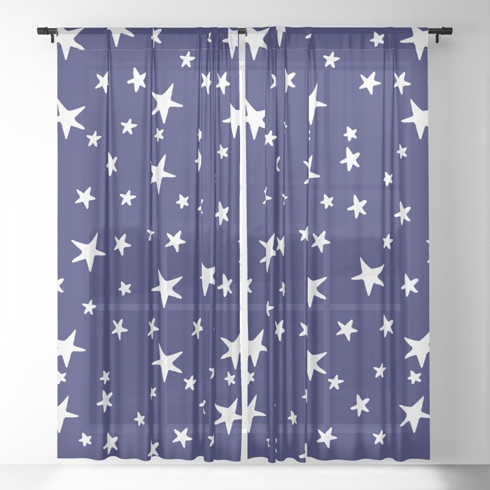 Stars White On Dark Royal Blue Sheer Curtain By Fancyashelltees