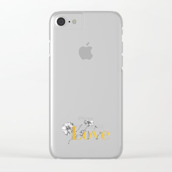 Love - Gold flowers and polkadots on white Clear iPhone Case