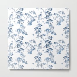 Chinoiserie in White Metal Print | Pattern, Indigo, Willowpattern, Vintage, Illustration, Blueandwhite, Bluefloral, China, Florals, Drawing 