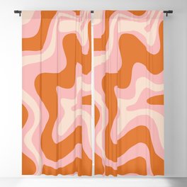 Liquid Swirl Retro Abstract Pattern in Pink Orange Cream Blackout Curtain