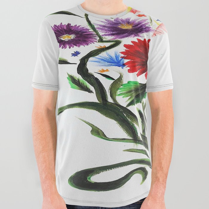 Acrylic Flowers Bouquet Art Print All Over Graphic Tee