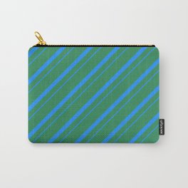 [ Thumbnail: Sea Green & Blue Colored Striped/Lined Pattern Carry-All Pouch ]