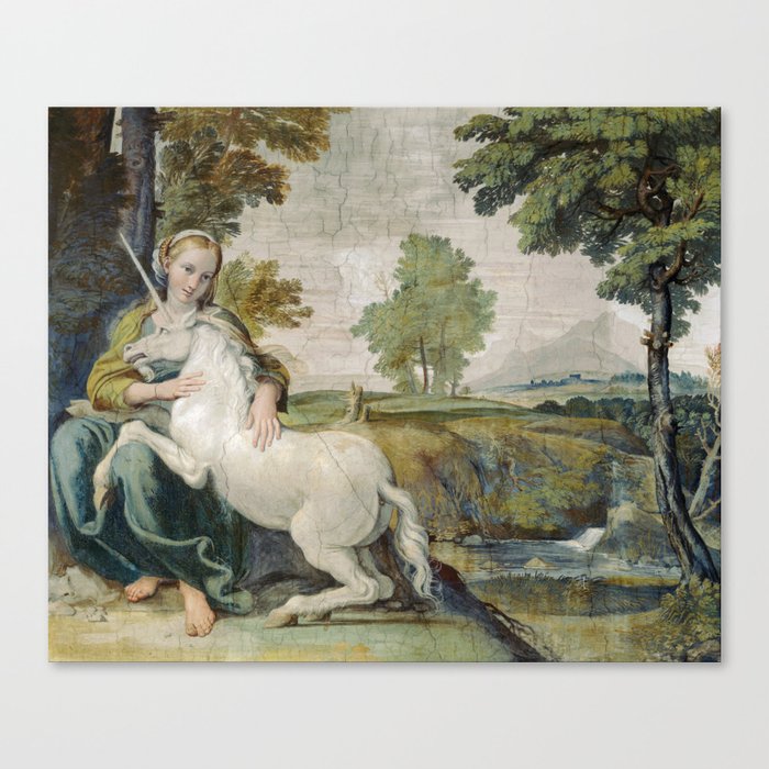 Vintage Unicorn Painting Canvas Print by fineearthprints | Society6