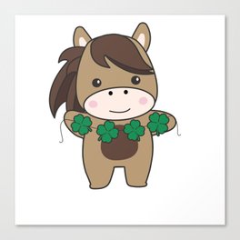 Horse With Shamrocks Cute Animals For Luck Canvas Print