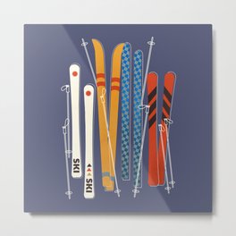 Retro Colorful Skis Metal Print | Skiing, Christmas, Alps, Showmemars, Mountain, Apres Ski, Snow, Fun, Holiday, Retro 