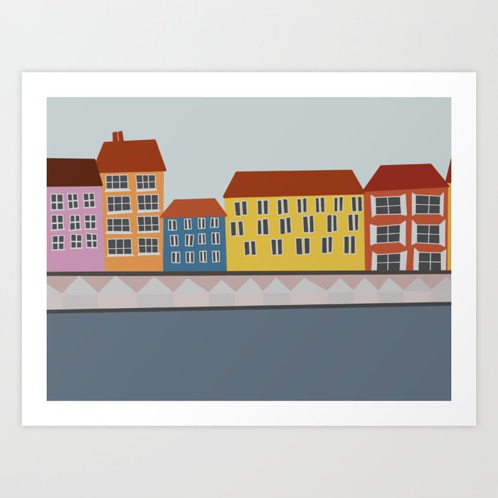 Nyhavn Copenhagen, Denmark, European Colorful Houses, Graphic Design, Downloadable Digital Illustration Art by Buzzy Agency | Society6