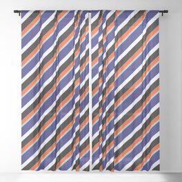 [ Thumbnail: Red, Sky Blue, Midnight Blue, White, and Black Colored Lines/Stripes Pattern Sheer Curtain ]
