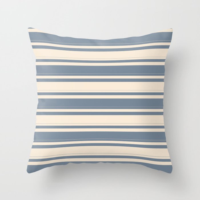 Light Slate Gray and Beige Colored Pattern of Stripes Throw Pillow