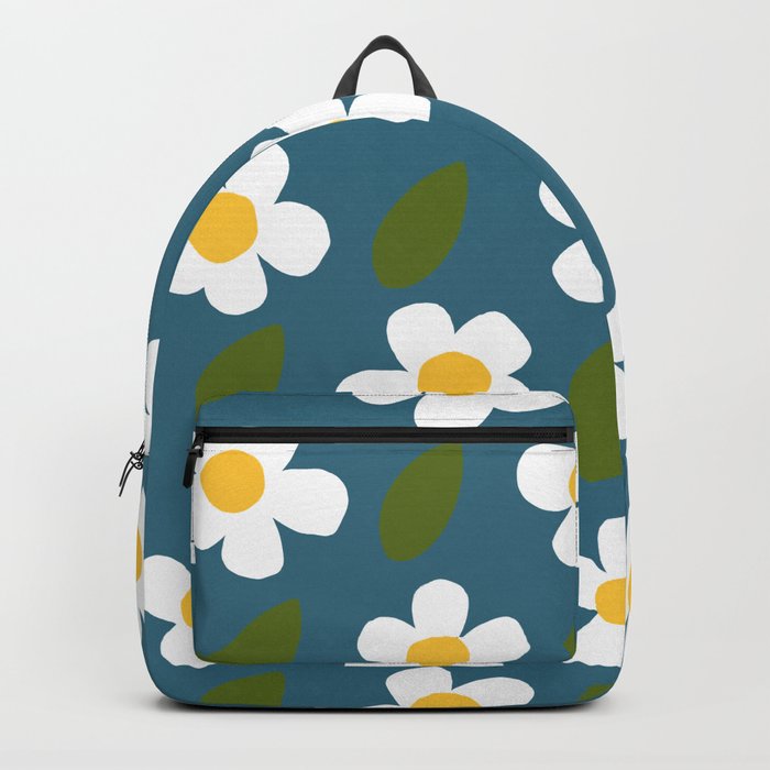 Little White Flowers Retro Modern Floral On Midnight Blue Backpack